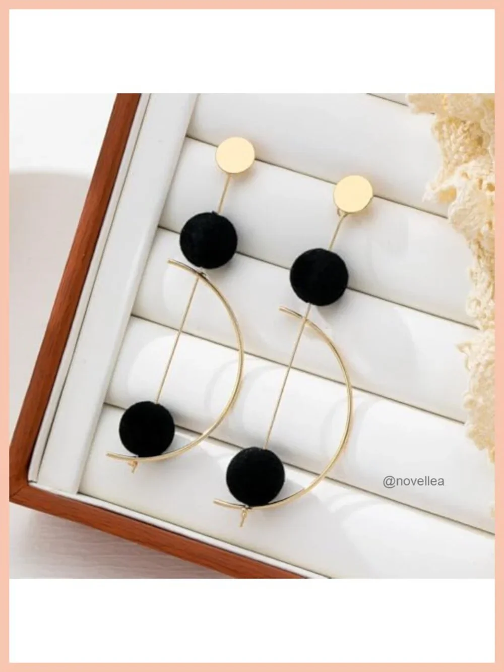 Retro Geometric Gold Long Drop Earrings for Women, Half Circle Dangle with Ball